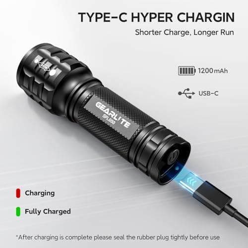 GEARLITE Rechargeable Torch, 2000LM Torches LED Super Bright Adjustable Focus, Waterproof Small Torch with 3 Lighting Modes, LED Torches for Dog Walking, Emergency, Power Cut, Gift for Dad Him — view 5