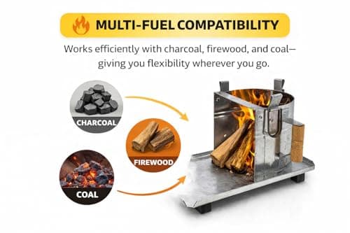 Housetronics Iron Chulha Heavy Duty Portable Camping Sigdi Stove - Charcoal & Wood Burning Stove with Handle for Home, Trekking & Picnic (D30 x H23 x L45 cm) — view 4