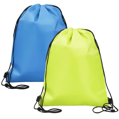 Pack of 2 Drawstring Cooler Bag Cooler Bag Backpack Reusable Foil Bags for Work School Travel (Sky Blue, Fluorescent Green)
