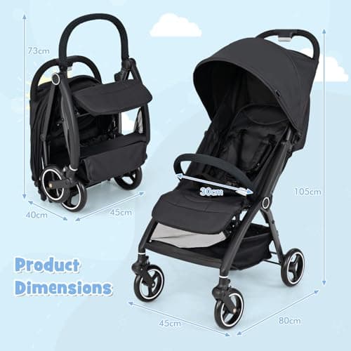 COSTWAY Baby Pushchair, One Hand Foldable Toddler Stroller with Adjustable Backrest & Canopy, 5-Point Harness, Storage Basket, Lightweight Travel Pram for Infants 0-36 Months (Black) — view 6