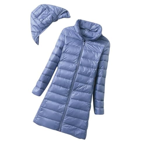 Ladies Lightweight Puffer Jacket Long Packable Down Jacket Women Ladies Oversized Longline Hooded Puffer Coat Padded Jackets Womens Quilted Jackets with Hood Down Coats Puffa Coat for Women Blue XL
