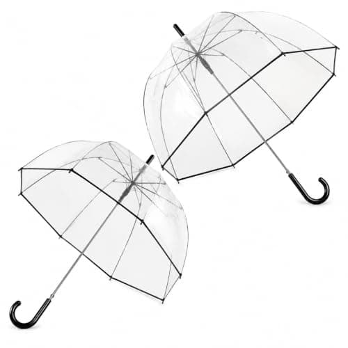 2 Pcs Black Clear Bubble Umbrella Transparent Dome Rain Umbrella Windproof See Through Canopy Fiberglass Frame Large Coverage Wedding Photography Prom Graduation Outdoor Events Travel Men Women, Black