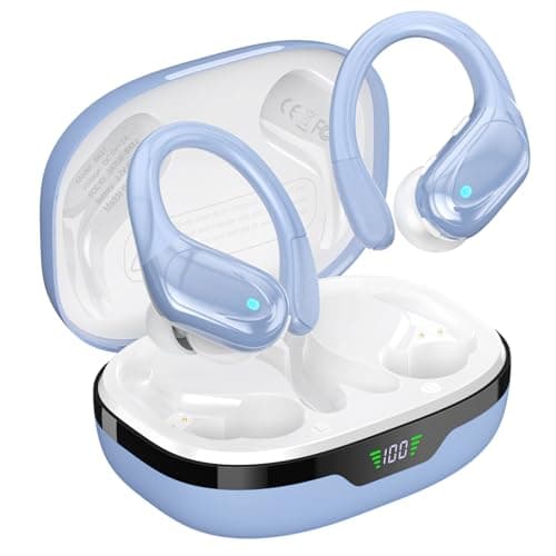 HAOYUYAN Wireless Earbuds, Sports Bluetooth Headphones, 80Hrs Playtime Ear Buds with LED Power Display, Noise Canceling Headset, IPX7 Waterproof Earphones for Workout/Running-Pure violet-blue