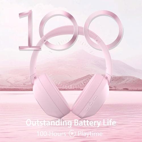 Headphones Wireless Over Ear Headphones, Fast Charging for Travel (Pink) — view 2