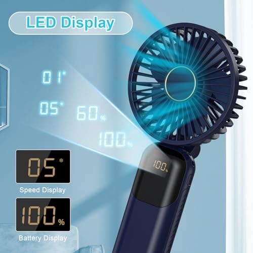 Handheld Fan Rechargeable, Portable Mini Fan Handheld with 5 Speeds 5000mah, Electric USB Small Hand Held Fans, Powerful Personal Fan Foldable Fans for Outdoor Office Travel Camping School Home — view 5