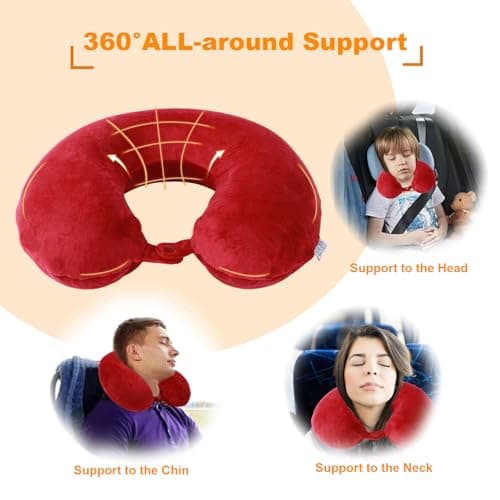 Far win Travel Pillow,100% Pure Memory Foam U Shaped Neck Pillow,Super Lightweight Portable Headrest Great for Airplane, Car,Home,Office,Sleeping (red) — view 3