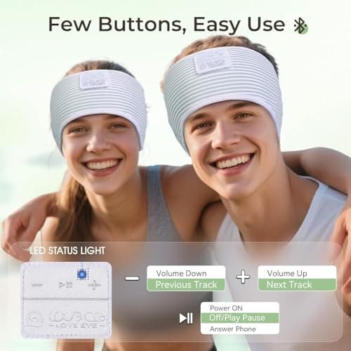 LOVE EYE Sleep Headphones Headband, Striped Soft Skin-Friendly, Sleep Mask with Thin HD HiFi Bluetooth Speakers, Wireless Music Headband Headphones for Men Women Teens Relax Travel Yoga (Green) — view 4