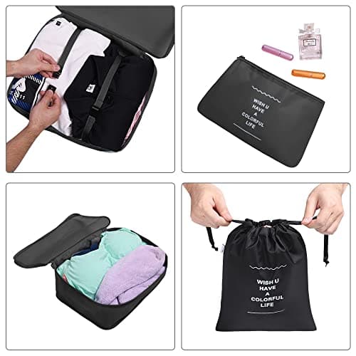 OSDUE Packing Cubes for Suitcases, 6 PCS Travel Luggage Packing Organizers Waterproof Travel Essentials Bag Accessories, Clothes Cosmetics Toiletries Storage Bags, Black — view 3