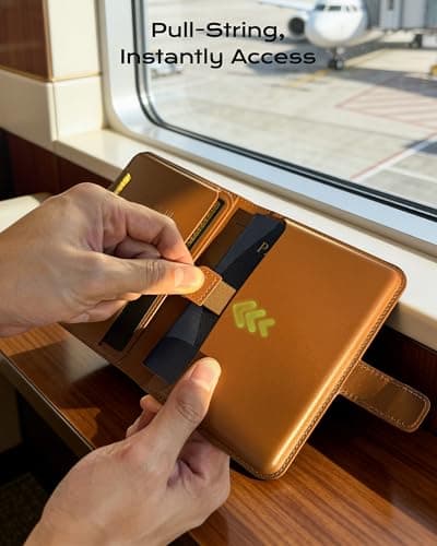 Stouchi Passport Holder Airtag Wallet, AirTag RFID High-Grade Vegan Leather Travel Wallet with Detachable Magnetic Card Case & Quick-Extract Strap (Brown) — view 6
