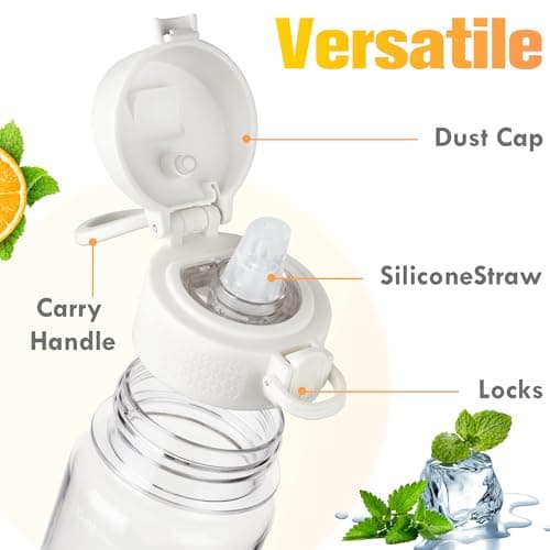 GOPPUS 500ml/17oz Clear Tritan Water Bottle with Straw Transparent Childrens Drinks Bottle with Carrying Handle See Through Measured Kid Bottles with Flip Top Lid Leakproof BPA Free (Clear) — view 4