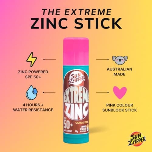 Sun Zapper Zinc Stick - Pink Colour Sunblock SPF 50+ Zinc Oxide Sunscreen Stick for Face Mineral Sun Cream Made in Australia — view 2