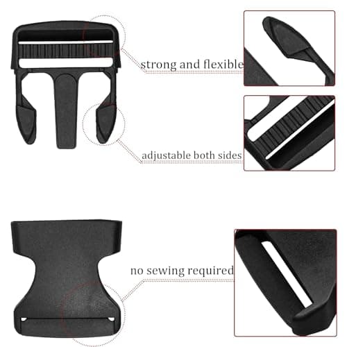 zeyedemo 20 Sets Plastic Side Release Buckles 15mm/20mm/25mm/32mm /38mm Heavy Duty Buckle Clips Snaps Backpack Belt Tri-Glide Slides Replacement Buckles for Luggage Fastening Strap Pet Collar — view 5
