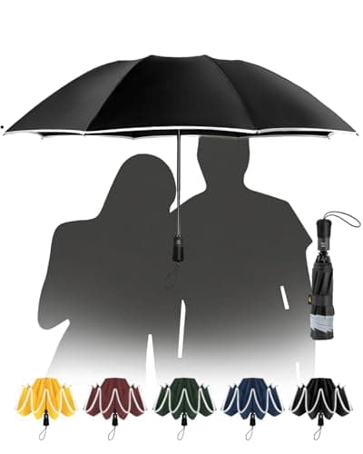 Chakipee Umbrella Windproof Strong Compact Automatic Umbrellas - Black Umbrella for Men and Women, Portable Folding Umbrella for Travel with Reflective Stripes - Fits Car & Backpack for Wind and Rain