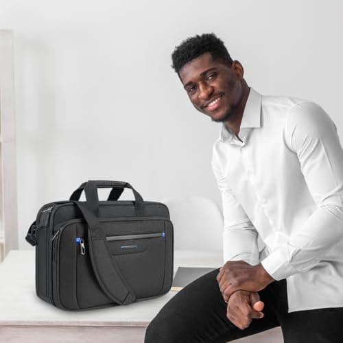 VANKEAN Laptop Briefcase Premium Laptop Case Fits Up to 15.6 Inch Business Shoulder Bag Laptop Expandable Water-Repellent Messenger Bag for Men/Women Computer Bag for Travel/Business/Black-Blue — view 2
