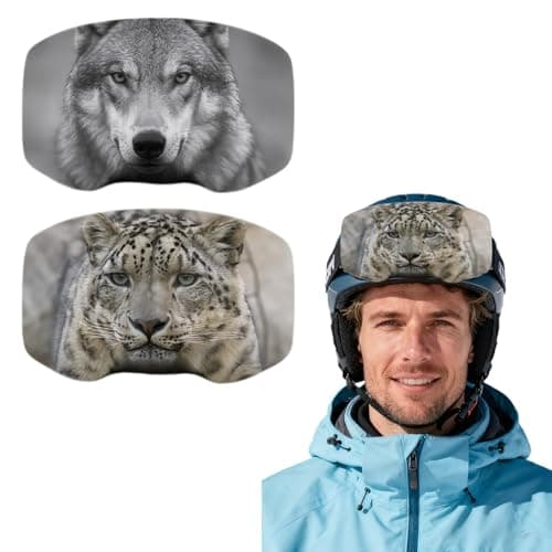 HUANYO 2 Pack Ski Goggles Protective Cover, Anti-Scratch Lens Protection with Wolf & Snow Leopard Design, Skiing Accessories Equipment