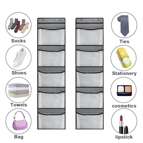 Cragmut 2 Pack Over Door Storage Organiser, Hanging Storage Organizer with 5 Mesh Pockets Large Capacity Back of Door Storage for Bedroom, Bathroom, Closet — view 4