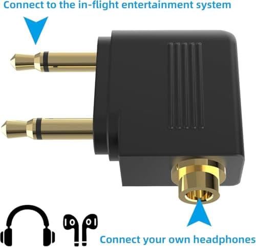 Peak Power Airplane Headphone Adapter (2 Pack) – Dual 3.5mm Airline Audio Jack Converter, 2-Prong Flight Adapter, Gold Plated Stereo Sound, Compatible with In-Flight Entertainment Systems — view 4