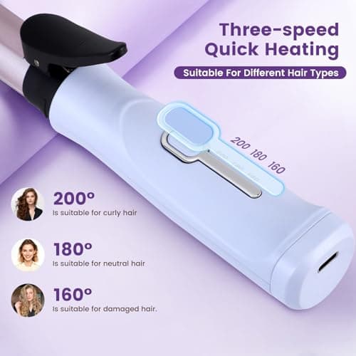 Mini Cordless Curling Wand, 20mm Portable Travel Curling Tongs with 3 Temperature Levels, USB Rechargeable Hair Curling Iron Fast Heating & Ceramic Coating Hair Curler for Women Short & Medium Hair — view 4