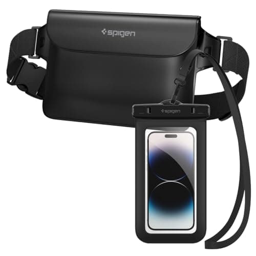 Spigen Aqua Shield Waterproof Dry Bag and Waterproof Phone Pouch, [Quad Seal Tech] IPX8 Bags with Adjustable Waist Strap for Ski, Snowboarding, Swimming, Paddle Boarding, Fishing, and Kayaking - Black