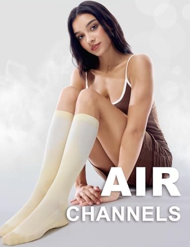 FITRELL 3 Pairs Compression Socks for Women and Men 20-30 mmHg Travel Flight Socks Medical Knee High Socks for Sport, Flying, Carers, Nurse, Pregnant Women, Varicose Veins, Brown+Apricot+Khaki, L/XL — view 3