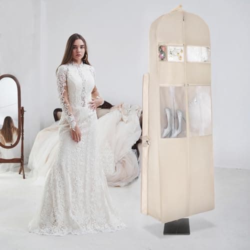KEEGH Wedding Dress Bag 72” Trifold Long Dress Covers Garment Bags, Beige — view 6