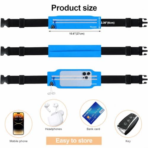 Running Belt for Men & Women, Slim Bum Bag & Running Phone Holder, No Bounce Waist Pack, Water Resistant Reflective Running Pouch, Adjustable Fitness Belt Fits All Smartphones(Blue) — view 3