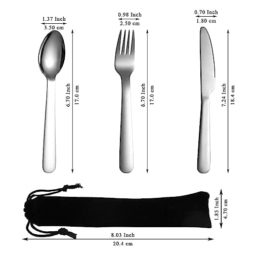 Evanda Portable Cutlery Set 2 Pack, Include Knife Fork Spoon, Stainless Steel Camping Flatware with Black Bag, for Outdoor, Picnic, Camping, Travel, Dishwasher Safe — view 2