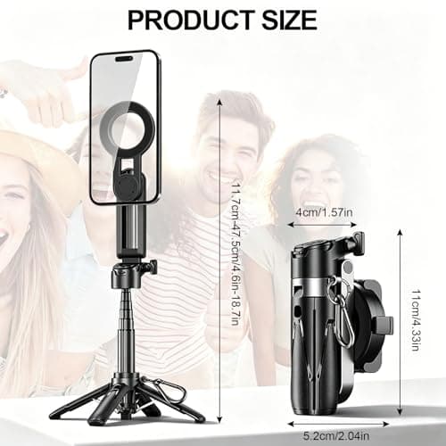 OneNine Magnetic Selfie Stick Tripod for Smartphone with Remote Control, Extendable Rotatable, Cold Shoe, Compact Travel Tripod for iPhone/Android — view 6