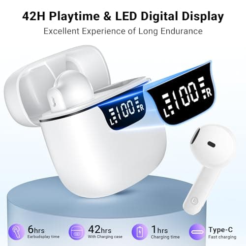 Wireless Earbuds, Bluetooth 5.4 Headphones with 42H Ultralight Ear Buds,Bluetooth Earbuds with 4 ENC Noise Cancelling Mics, HiFi Deep Bass Dual LED Display USB-C, Waterproof Earphones for Android iOS — view 3