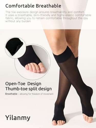 Yilanmy 3 Pairs Knee High Pop Socks Sheer Toeless Compression Socks — view 5