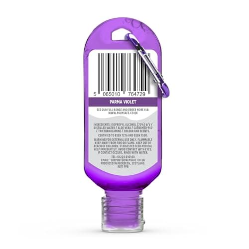 Palm Safe Parma Violet 60ml Anti Bacterial Premium Hand Sanitiser Travel Size Refillable Clip Bottle Quick Drying Non Sticky Extra Moisturising Kills 99.9% of Viruses and Bacteria — view 2