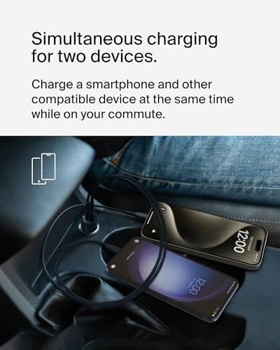Belkin BoostCharge Dual Car Charger 42W w/Fast Charge USB-C 30W PPS & 12W USB-A Ports for Apple iPhone 16/16 Pro/16 Plus/16 Pro Max, iPhone 15, 14, 13, 12 Series, Samsung Galaxy S24, & More - Black — view 3