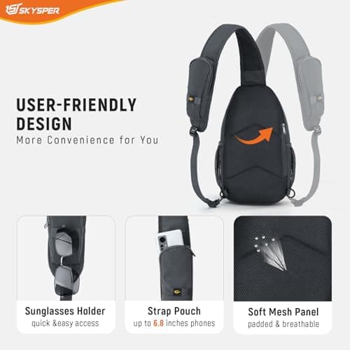 SKYSPER Sling Bag RFID Cross Body Bag Recycled Crossbody Backpack Travel Daypack(Darkgrey) — view 6
