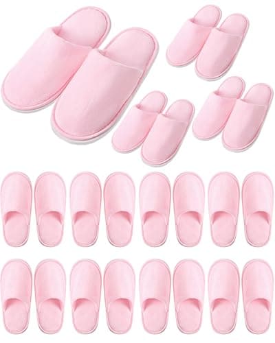 Twistover 12 Pairs Disposable Slippers for Kids Closed Toe Non-Slip Spa Slippers Soft Winter Warm Flip Flops for Boys Girls Travel Hotel Party Indoor Outdoor, Pink, Small