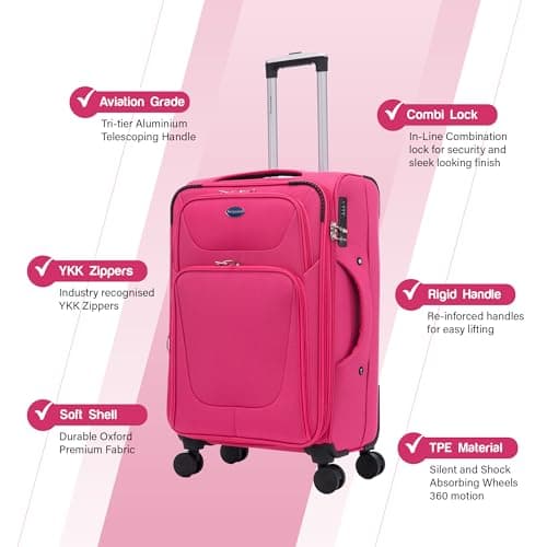 Aerostar Extra Large 32” Lightweight Softshell Expandable Suitcase, Integrated Combination Lock, 4 Wheels Check in Luggage for 30kg (Coral Pink, 162 litres) — view 2