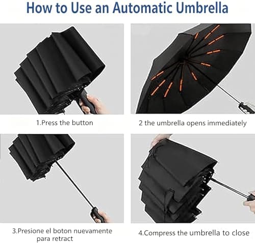 Sumlly Umbrella with Hook Handle, Compact 12 Ribs Umbrella Women Men,Black — view 6