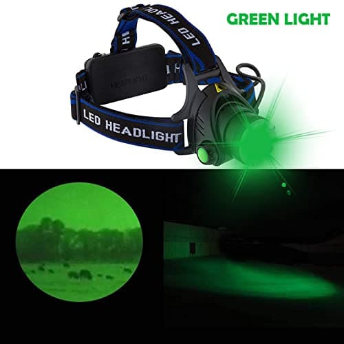 GRACETOP Green Light Head Torch, Green LED Headlamp with Green Light Headlight High Lumens & Zoomable 3 Modes USB Rechargeable Head Torch Green for Night Vision Camping Hiking Fishing — view 2