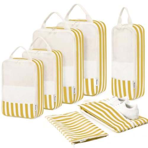 Meowoo 7 Set Compression Packing Cubes for Suitcases, Stripe Design