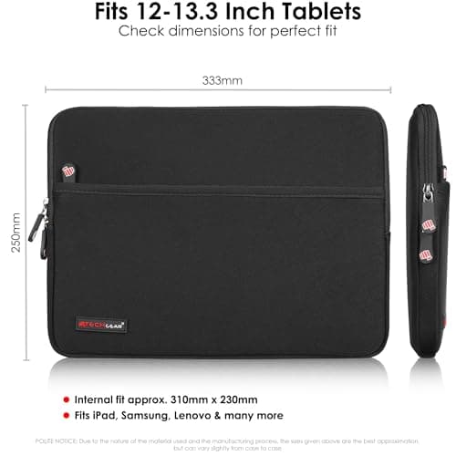 TECHGEAR Neoprene Zipped Sleeve Case Cover 11-13", Anti-Shock Lining fits iPad Pro 13 / Pro 12.9, Samsung Tab S10/S9/S8 Plus S9 FE+ 12.4", Book 12", Surface Pro 11/10/9/8/7, MacBook 13, 11" Laptops — view 6