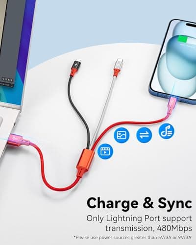 ASICEN 3 in 1 Short Multi Charger Cable, 35cm, Red, 3-Pack — view 2