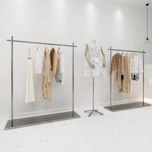 Garment rack Silver Stainless Steel Clothing Rack With Top Rod And Shelves Heavy Duty Clothes Rail For Hanging Clothes Freestanding Coat Rack For Bedroom Portable Clothes Organizer(Size:120X40X150CM) — view 4