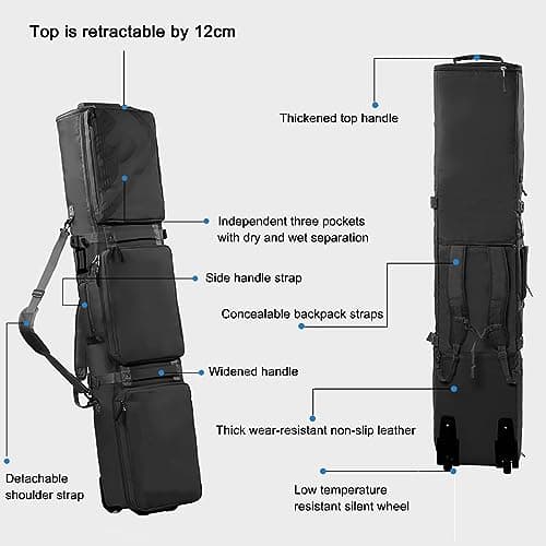 HMWOKPOT Rolling Double Ski Bag for Air Travel - Padded Ski Bag with Wheels & Reinforced Double Padding Fits 2 Sets of Skis,Purple,155x36cm — view 6