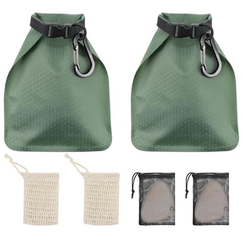 lafo Travel Soap Bag Waterproof Leakproof Soap Case with Soap Lathering Bag and Carabiner, Portable Sealed Storage Bag Quick Dry Soap for Travel, Camping, Outdoor (Green)