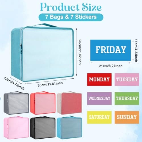 7 Pcs Packing Cubes for Travel Days of Week, 11.8 x 11.02 x 4.72" — view 2
