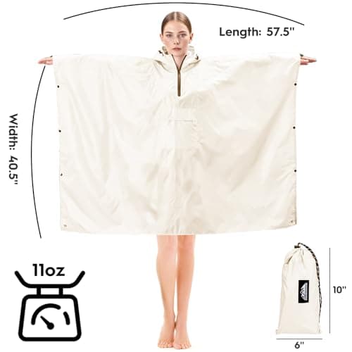 Bruvoalon 3-in-1 Rain Poncho with 1/4 Zip & Chest Pocket, Waterproof, Sunshade, Ground Mat for Adults & Youth Emergency, Beige, M — view 6