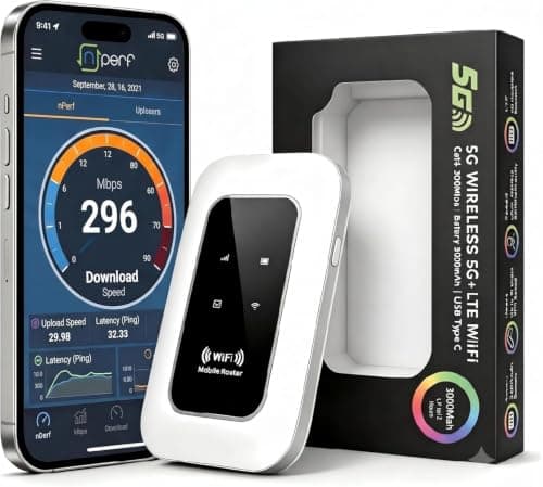 5G Mobile WiFi Portable Hotspot Router, Unlocked SIM Card Slot, Up to 300 Mbps Ultra-Fast Internet,Pocket-Sized MiFi Modem for Travel & Remote Work, Connect Up to 10 Devices | WiFi 6
