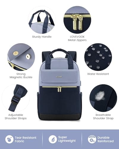 LOVEVOOK Backpack Womens, 15.6 Inch Laptop Rucksack Bag for Ladies, Lightweight School Bag with USB Port & Anti-theft Pocket, Stylish Daypacks Back Pack for College Uni Work Travel, Blue — view 3