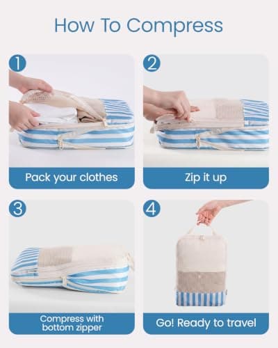 Meowoo 7 Set Compression Packing Cubes for Suitcases, Stripe Design — view 6