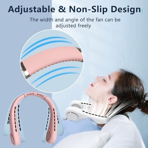 Bladeless Neck Fan, USB Rechargeable Hands-Free Portable Fans with LED Display, 5 Speeds Operated Adjustable 360° Airflow Cooling Wearable Fan for Men Women Sporting Travelling Working (Pink) — view 5