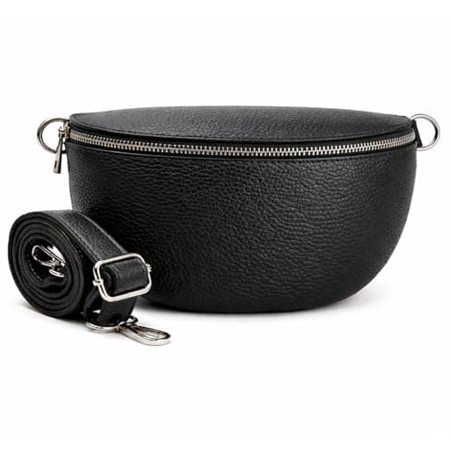 Woodland Leathers Cross Body Bag for Women Genuine Italian Leather Cross Over and Bumbags for ladies, Convertible Crossbody Sling Bag leather Belt Bag for Women with Adjustable Strap (Black)